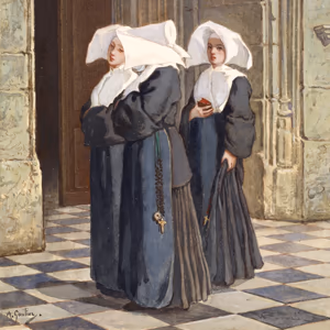 Three Nuns in the Portal of a Church by Armand Gautier